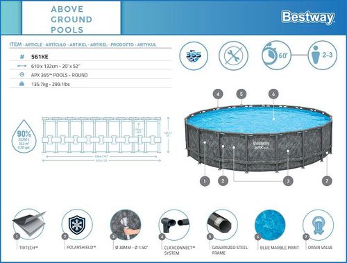 בריכת עגולה APX 365 6.10X1.32 סמ 561KE מבית BESTWAY - מבט פנימי על הבריכה