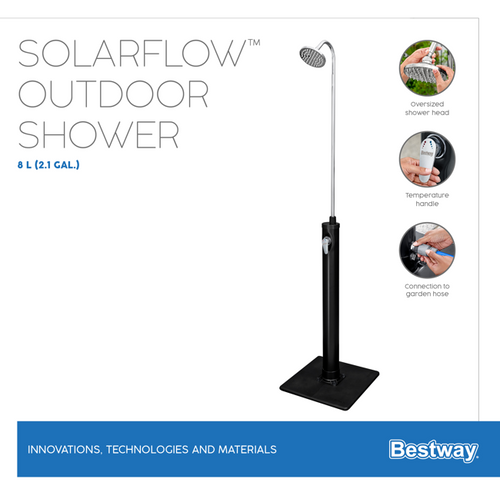 מקלחון חיצוני SolarFlow לחצר ולגינה כולל מיכל אגירה 8 ליטר 58694 מבית BESTWAY - המחשת מידות וגודל המוצר