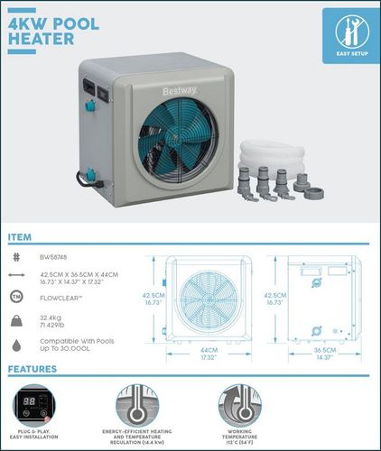 מחמם מים מקצועי 4.4KW משאבה לחימום המים בבריכה הביתית 58748 מבית BESTWAY - תקריב החומר והגימור