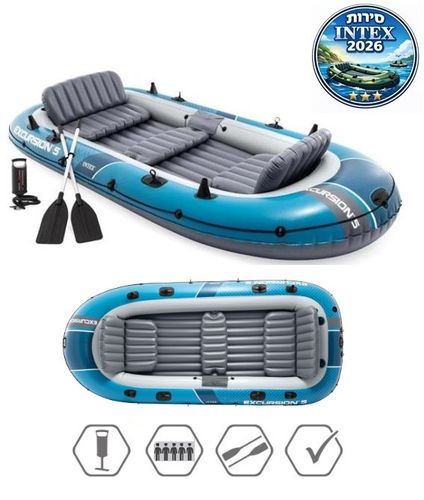 סירה מתנפח Excursion לשיט דיג ופנאי 366X168X43 סמ 66325 מבית Intex - תקריב החומר והשסתומים