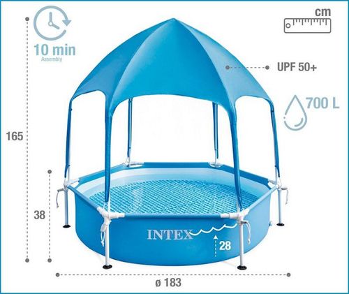 בריכת עמודים עגולה עם גגון 183X38 28209 מבית INTEX - מבט פנימי על הבריכה
