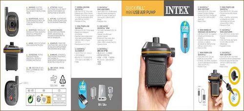 משאבת ניפוח אוויר USB חשמלית 66635 מבית INTEX - המחשת גודל המשאבה