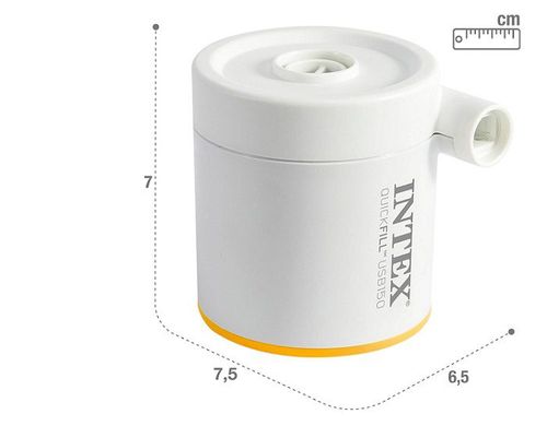משאבת ניפוח אוויר חשמלית USB לבנה 66616 מבית INTEX - מבט על פתחי הניפוח והריקון