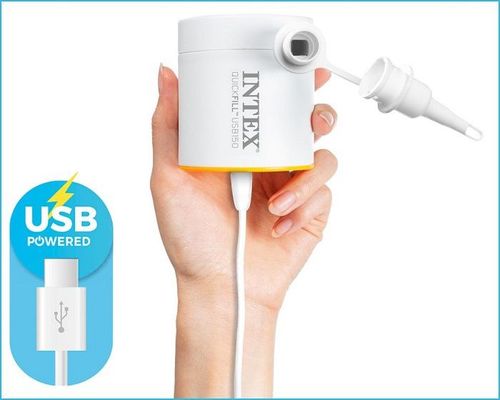 משאבת ניפוח אוויר חשמלית USB לבנה 66616 מבית INTEX - תמונת אווירה וניפוח מוצר מתנפח