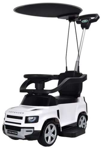 בימבה ישיבה עם מוט דחיפה וכיוונון להורה LANDROVER DEFENDER עם צופר וגגון צבע לבן מקט OC6820 - המחשת גודל ומבנה הבימבה