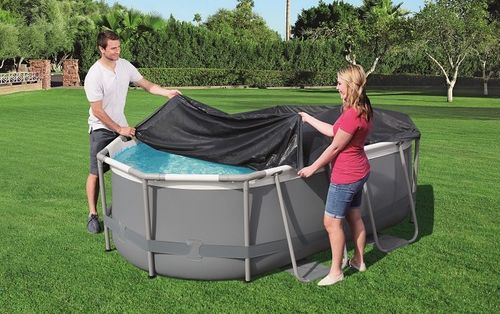 כיסוי עליון לבריכה אובלית 300×200×84 ס״מ BESTWAY דגם 58424 - קיפול ואחסון הכיסוי