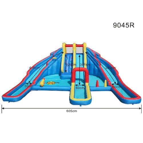 פארק מים מתנפח ענק לילדים עם 3 מגלשות HappyHop מק