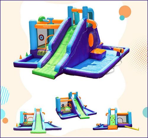 מתנפח מים עם מגלשה ומנהרת זחילה W83024 מבית Doctor Dolphin - המחשת פעילויות במתקן