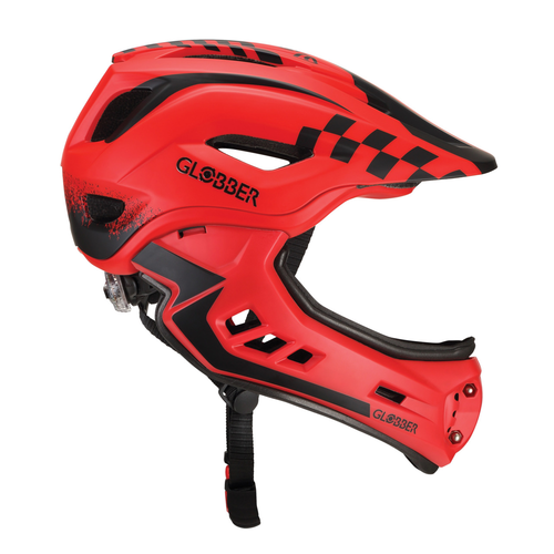 קסדה מודולארית לילדים RACING פול פייס / חצי עם מנגנון התאמה לראש ותאורת LED אחורית (XS/S) - אדום