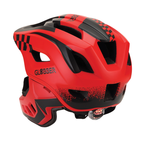 קסדה מודולארית לילדים RACING פול פייס / חצי עם מנגנון התאמה לראש ותאורת LED אחורית (XS/S) - אדום
