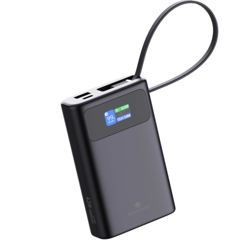סוללת גיבוי Miracase MPB20C45W 20000mAh מבט קדמי עם מסך מידע וכבל מובנה