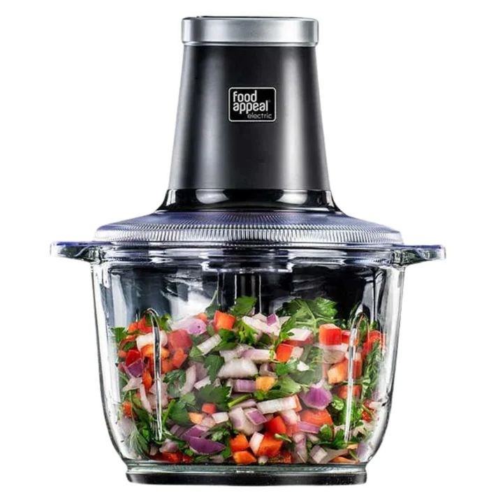 קוצץ ירקות חשמלי עוצמתי במיוחד 500W. מיכל זכוכית 2 ליטר | מבית Food appeal