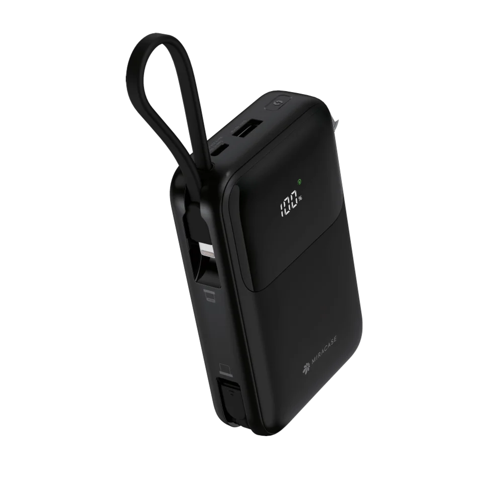 סוללת טעינה 2 כבלים מובנים גב+צג 20000mAh שחור