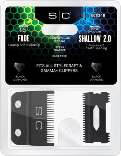 סכין חיתוך ופלטת Fade למכונת תספורת StyleCraft – Black Diamond Carbon DLC + Shallow Tooth
