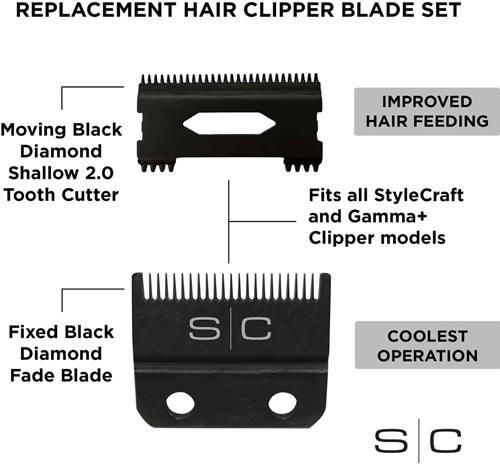 סכין חיתוך ופלטת Fade למכונת תספורת StyleCraft – Black Diamond Carbon DLC + Shallow Tooth