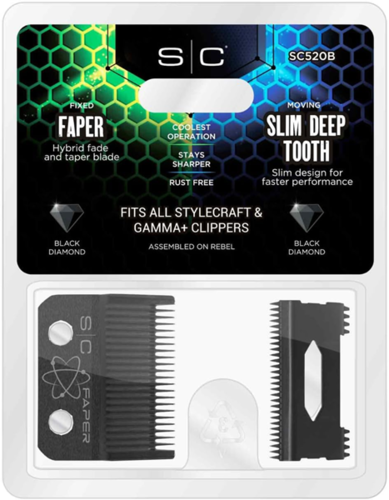 סכין חיתוך ופלטת Faper למכונת תספורת StyleCraft – Black Diamond Carbon DLC + Slim Deep Tooth