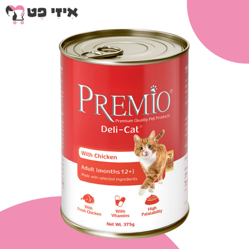 שימור פרמיו דליקט משלים פטה עוף לחתול בוגר 375 גרם PREMIO