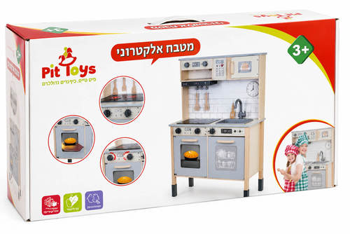 מטבח עץ אלקטרוני לילדים כולל אביזרים Pit Toys