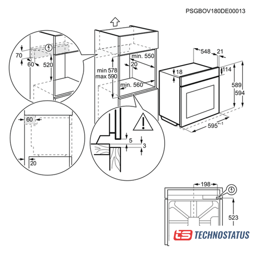 תנור אפיה בנוי 60 ס"מ שחור ELECTROLUX אלקטרולוקס 72 ליטר EOF5C50Z 