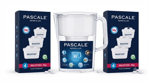 קנקן לסינון מים בנפח של 2.4 ליטר Pascale Water & Life Compact לבן + 7 פילטרים מתנה!