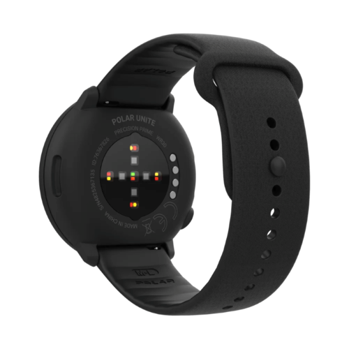 גב שעון כושר Polar Unite בצבע שחור עם חיישן דופק ורצועת סיליקון