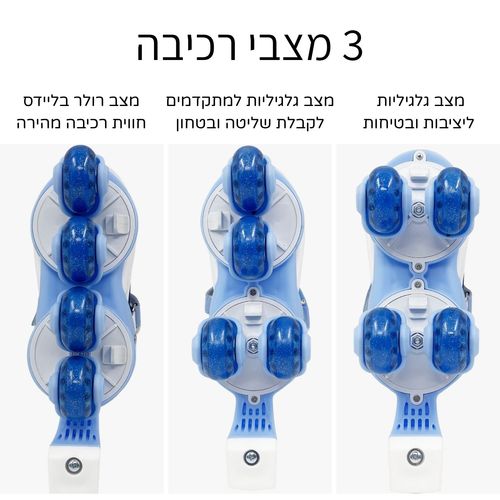 רולר בליידס וגלגיליות 3 ב 1 עם מנגנון החלפה קל מידה 27-30 - כחול
