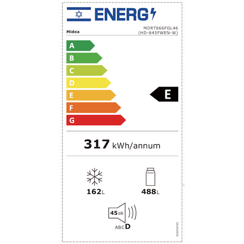 מקרר No Frost מקפיא עליון 650 ליטר Midea דגם MDRT866FGL46