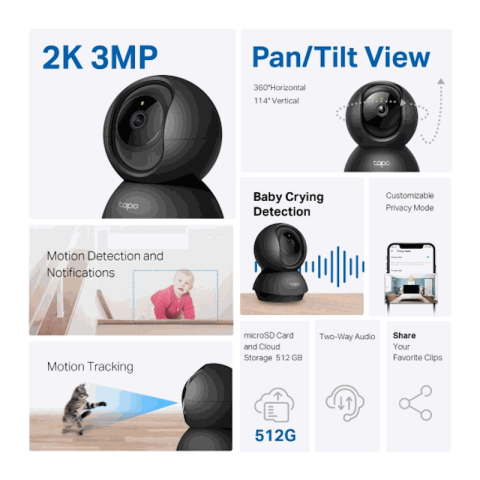 מצלמת אבטחה TP-Link Tapo C211 99360-211-11 Pan/Tilt 2K 3MP WiFi + LAN