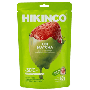 HIKINCO - תות מיובש בהקפאה בציפוי בטעם מאצ'ה 60 גרם 