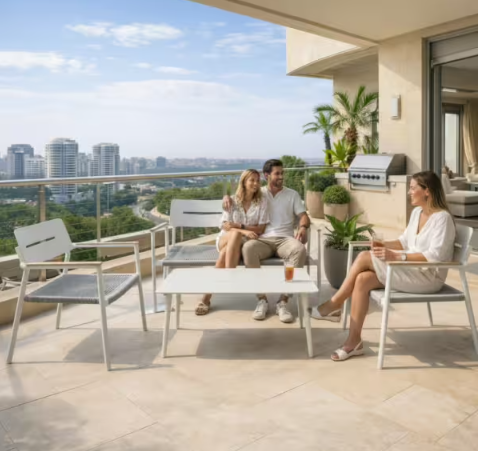 סט פינת ישיבה לגינה אלומיניום וראטן דגם יוסטון