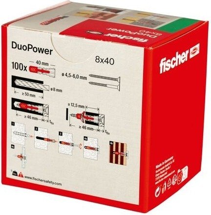 סט 100 מיתדים (דיבלים) אוניברסליים 8x40 מ''מ Fischer DUOPower 2K