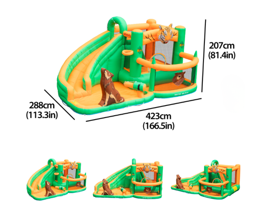 מתקן מתנפח עם מגלשה ספארי צבעוני Doctor Dolphin דגם DD-73075