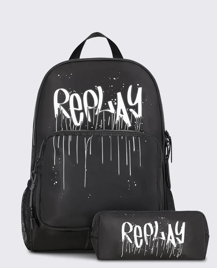 תיק גב עם קלמר ריפליי  Replay Print backpack and pencil case set | שחור