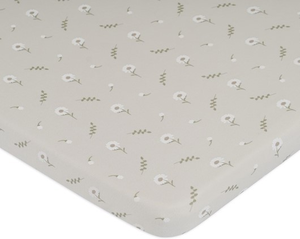סדין עריסת תינוק מעוצב עשוי במבוק בשילוב כותנה ליין גינה אורבנית - פריחה לבנה - White Blossom