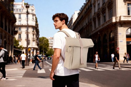 תיק גב אופנתי אורבן רולטופ / Urban Rolltop – בז' מלאנג'