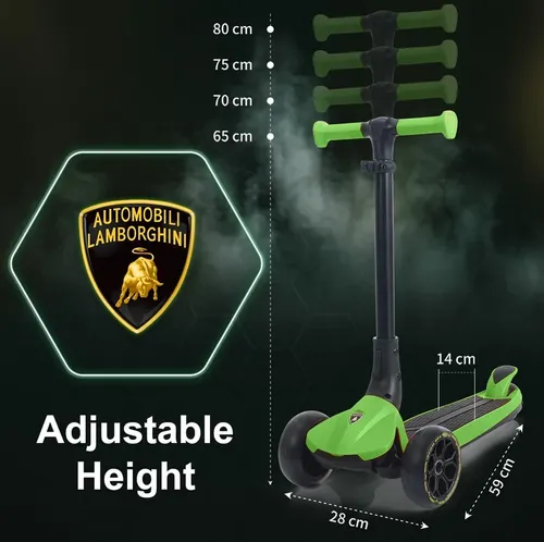 קורקינט למבורגיני מתקפל ירוק - KICK AND ROLL Lamborghini Children's Scooter GREEN Flashing Wheels Foldable Push Scooter