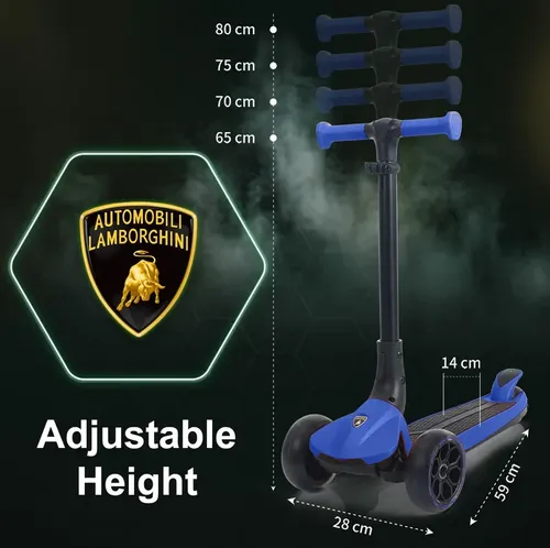 קורקינט למבורגיני מתקפל כחול - KICK AND ROLL Lamborghini Children's Scooter Blue Flashing Wheels Foldable Push Scooter