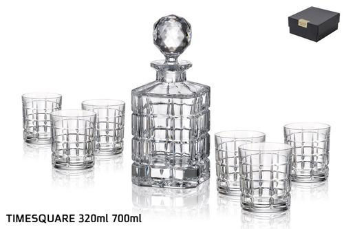סט דקאנטר 700ml + 6 כוסות וויסקי 320m קריסטל בוהמיה TIMESQUARE