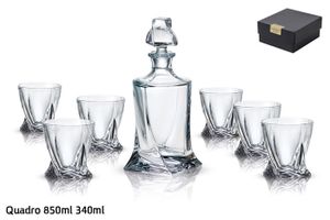 סט 6 כוסות ויסקי 340ml ודקאנטר 850ml קריסטל בוהמיה Quadro