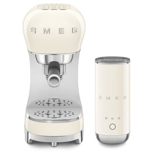 סט מכונת אספרסו ידנית ומקציף חלב SMEG בצבע קרם