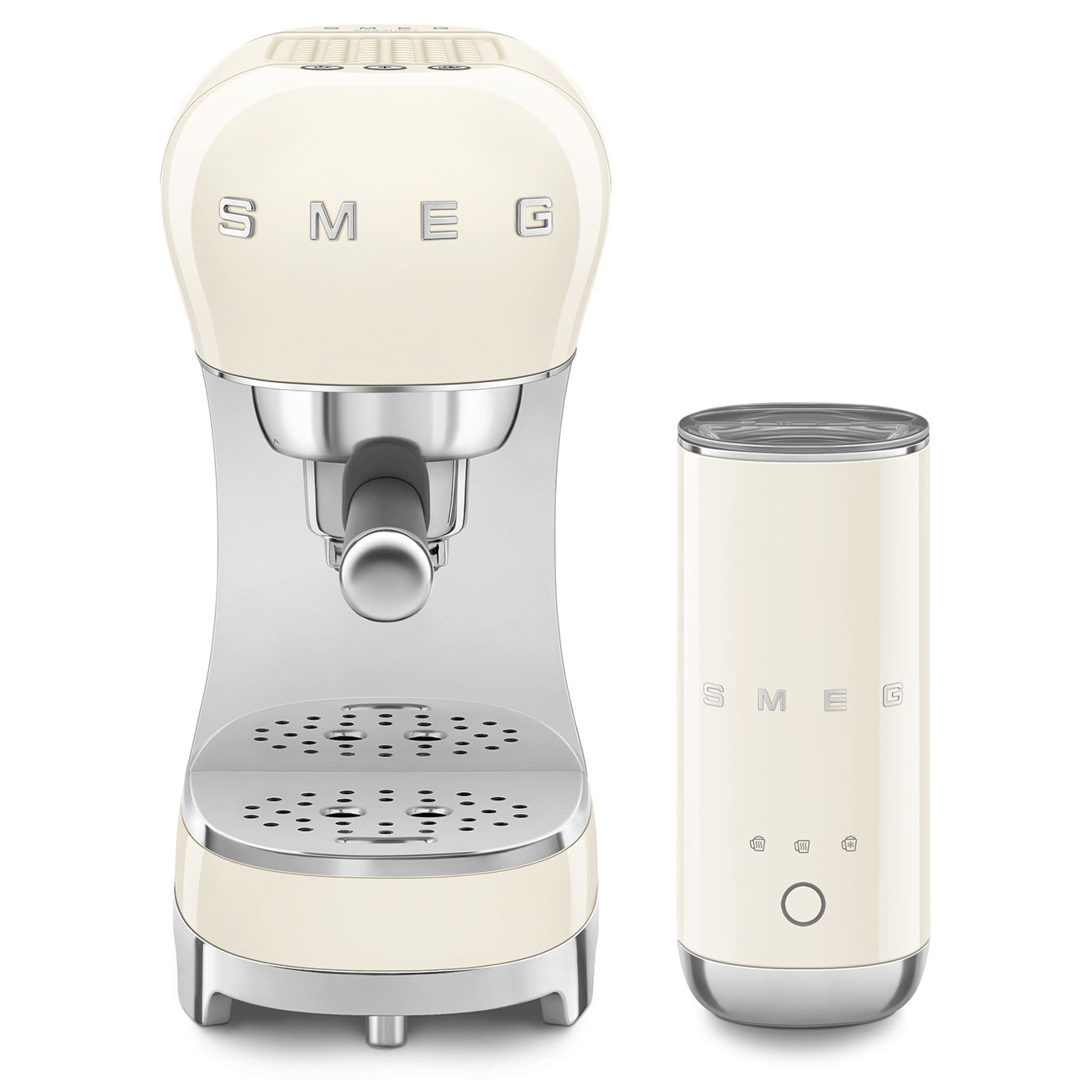 סט מכונת אספרסו ידנית ומקציף חלב SMEG בצבע קרם