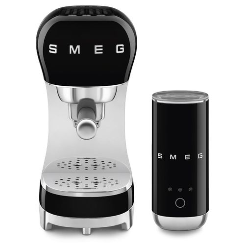 סט מכונת אספרסו ידנית ומקציף חלב SMEG בצבע שחור