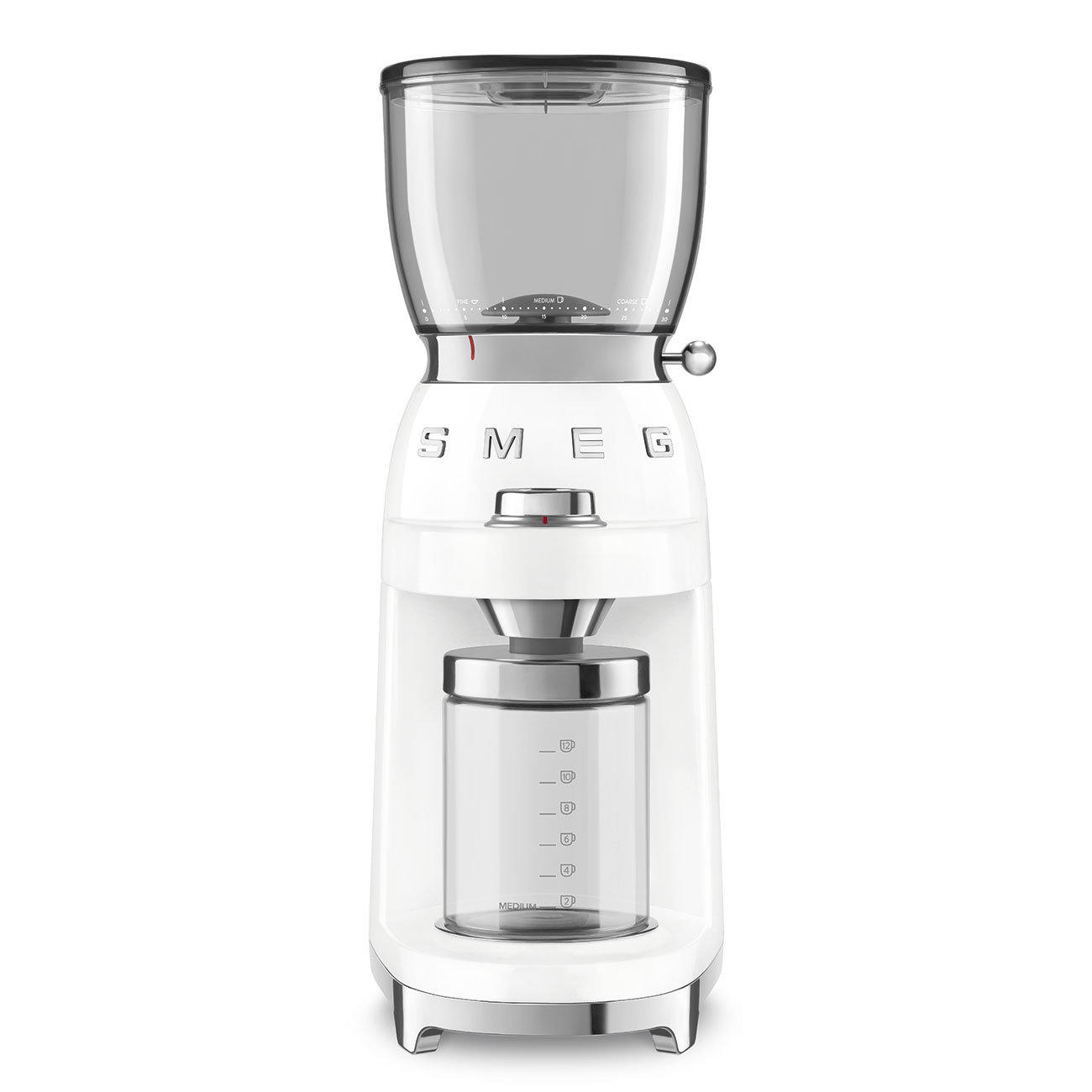 מטחנת קפה לבנה בעיצוב רטרו של SMEG