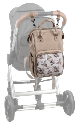 תיק גב החתלה לעגלה Baby Boss דגם Comfort Style בצבע חול טרופי עם הדפס ציפורים