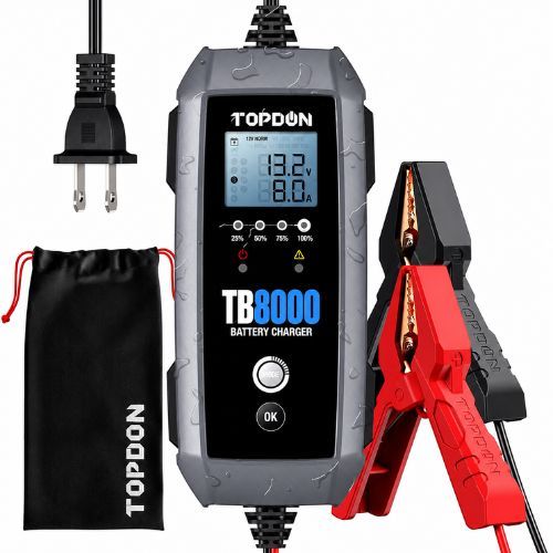 מטען מצברים חכם TOPDON TB8000 8A ל-6V ו-12V עם טעינה חכמה ב-9 שלבים.