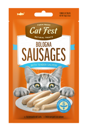 Cat Fest - חטיף נקניקיות עם סלמון לחתולים 60 גרם