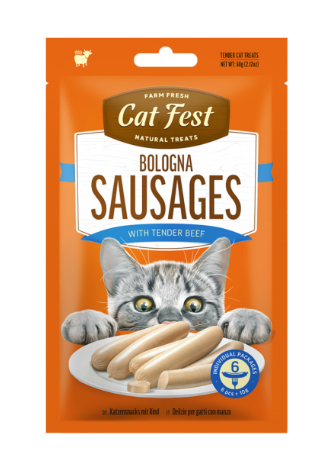 Cat Fest - חטיף נקניקיות עם בקר לחתולים 60 גרם