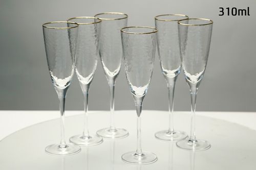 סט 6 גביעי שמפניה קריסטל פס זהב GLASSWARE COLLECTION