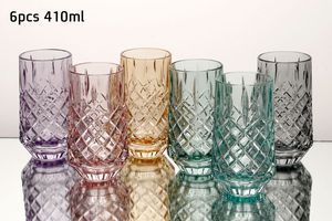 סט 6 כוסות שתייה 410 מ"ל CRYSTALINE צבעוני פס זהב
