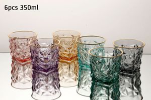 סט 6 כוסות וויסקי 350 מ"ל CRYSTALINE צבעוני פס זהב